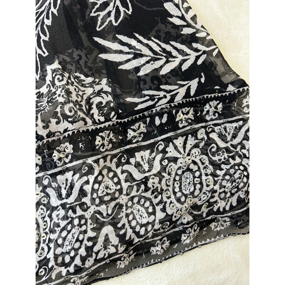 VTG Mixit Dress Sze 10 Sheer Silk Beaded Flowy Ethereal Romantic Y2k Black White - Picture 9 of 13